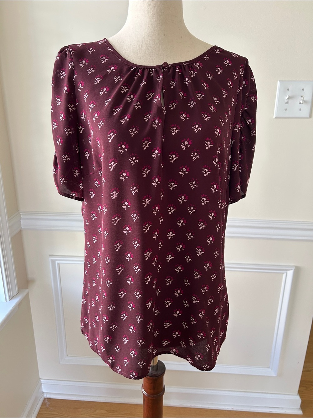 Talbots Burgundy Floral Short-Sleeve Blouse